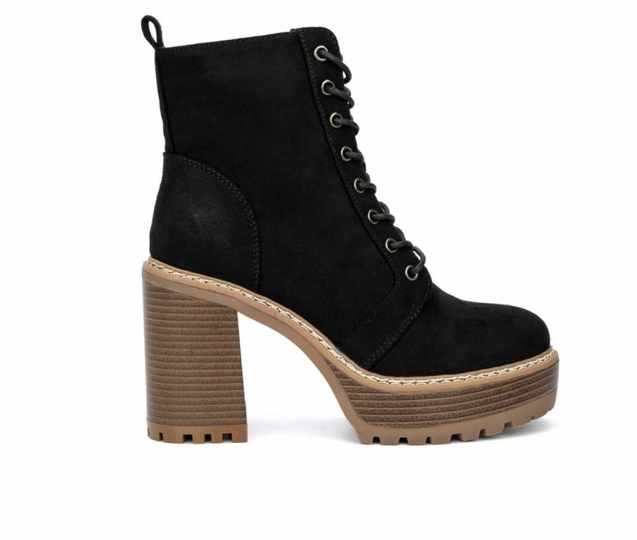 Block Heels * | Women'S Olivia Miller Evie Platform Heeled Lace Up Boots