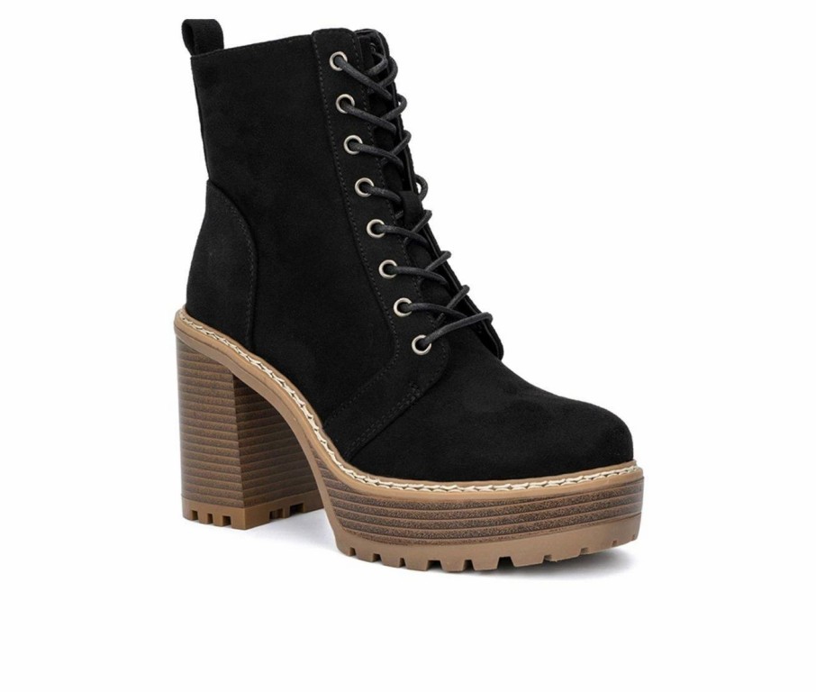 Block Heels * | Women'S Olivia Miller Evie Platform Heeled Lace Up Boots